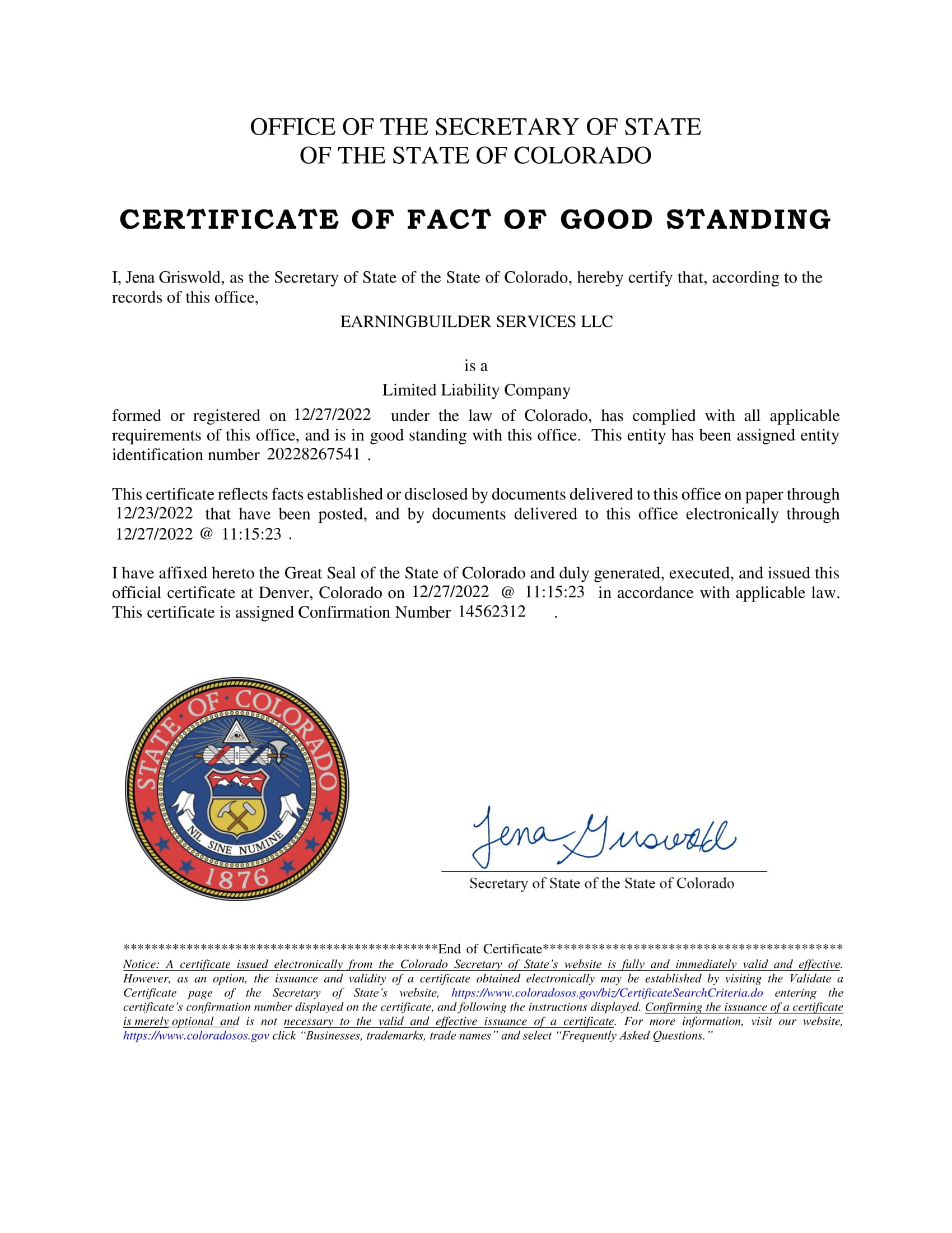 Certificate of Good Standing